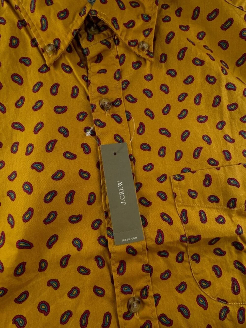 NWT J. Crew Men Yellow Red Paisley Long Sleeve Button Up Shirt Medium Classic